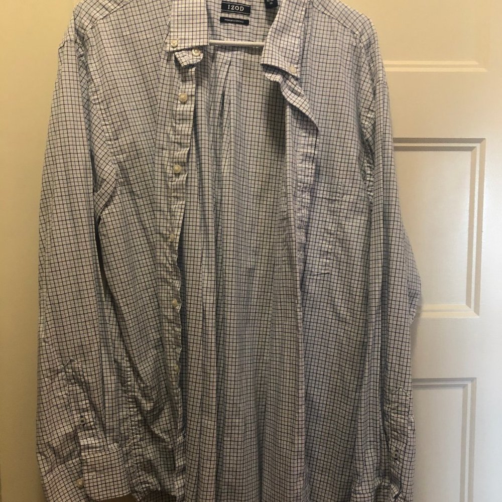 Men's Blue/Brown/White Plaid Dress Shirt